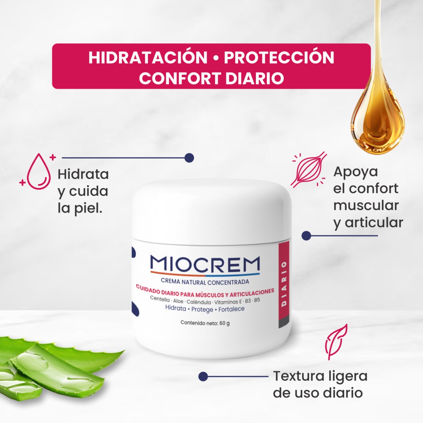 Miocrem Diario 60 g  Cuidado natural para músculos y articulaciones