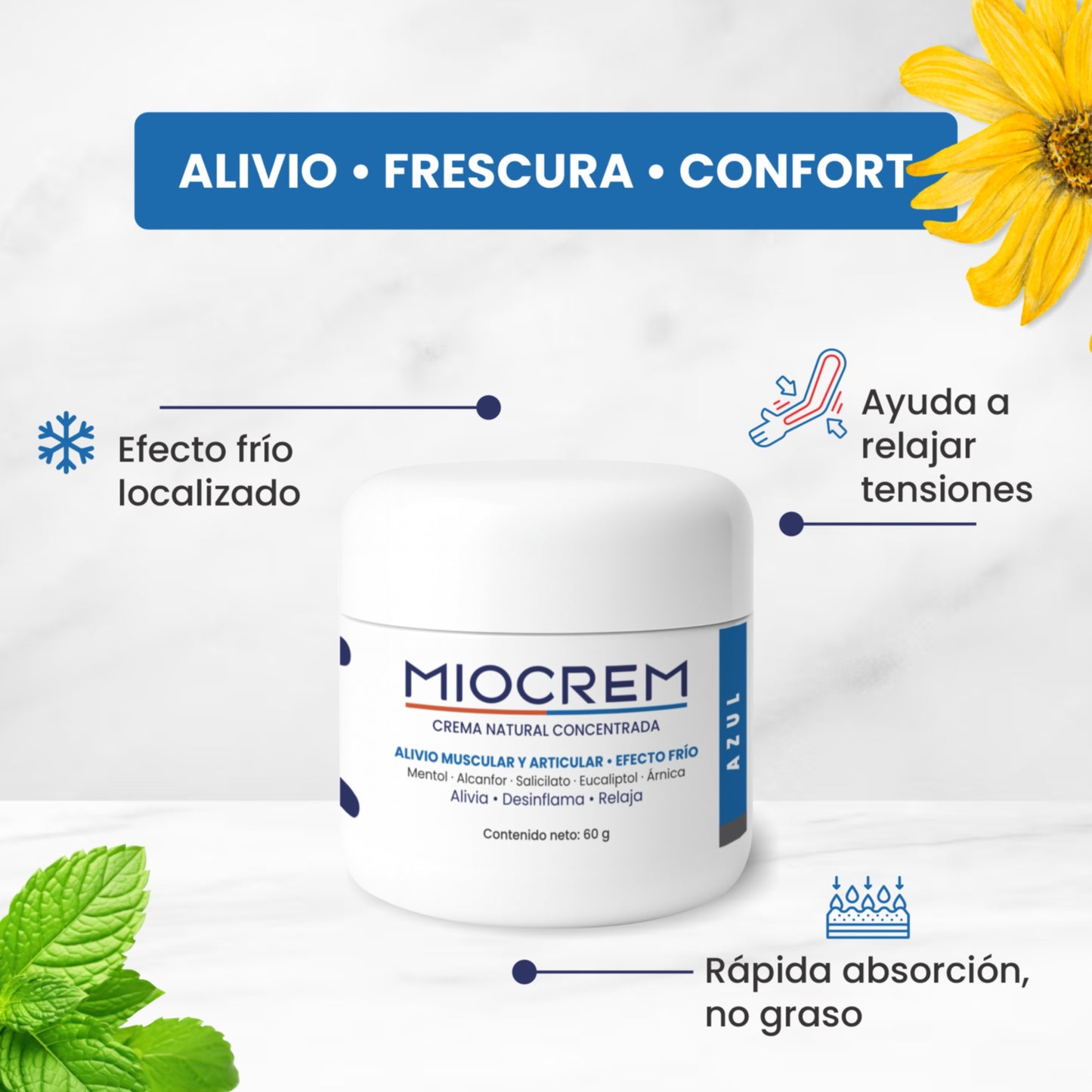 Miocrem Azul 60 g | Crema efecto frío para bienestar muscular y articular
