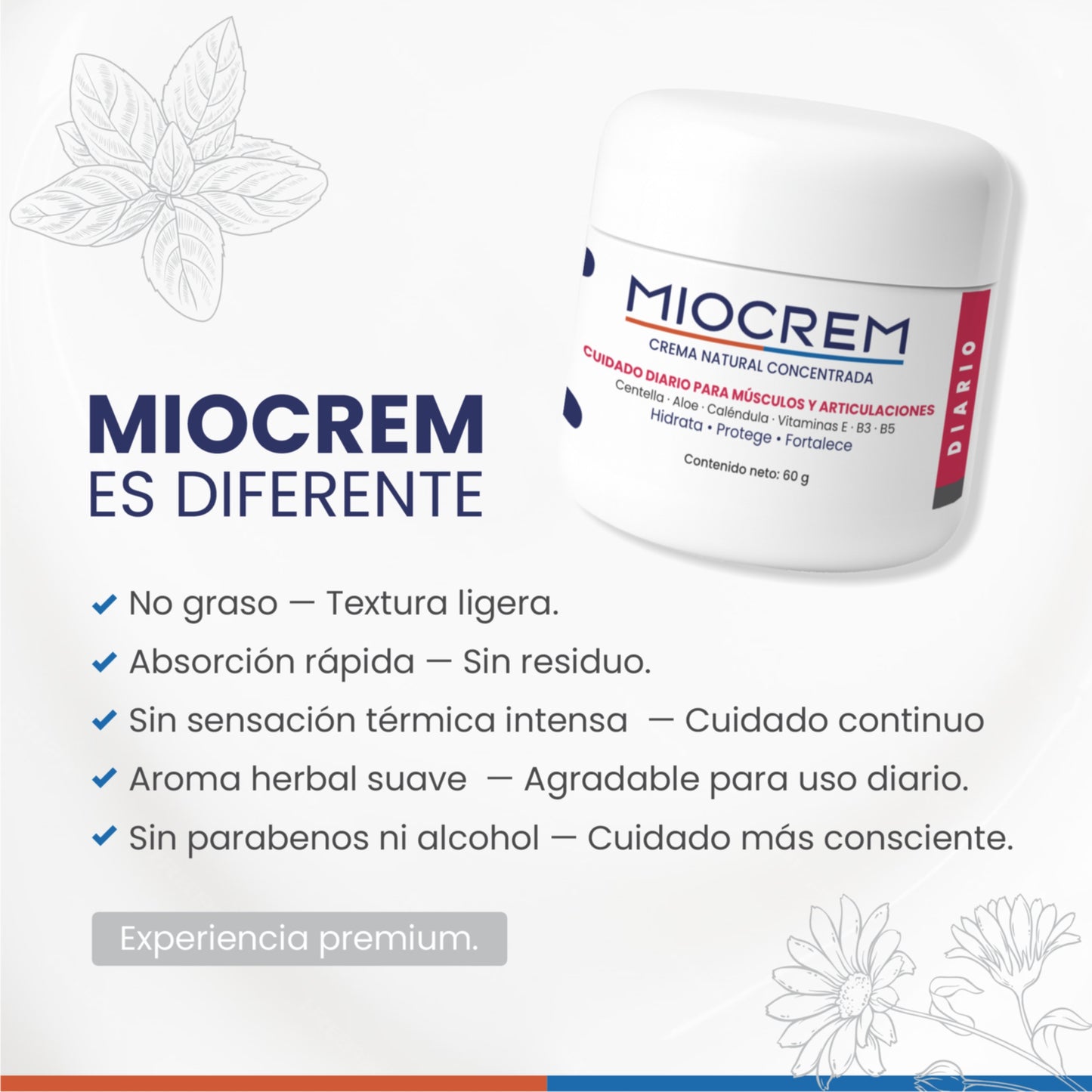Miocrem Diario 60 g  Cuidado natural para músculos y articulaciones
