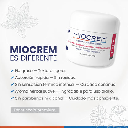 Miocrem Diario 60 g  Cuidado natural para músculos y articulaciones
