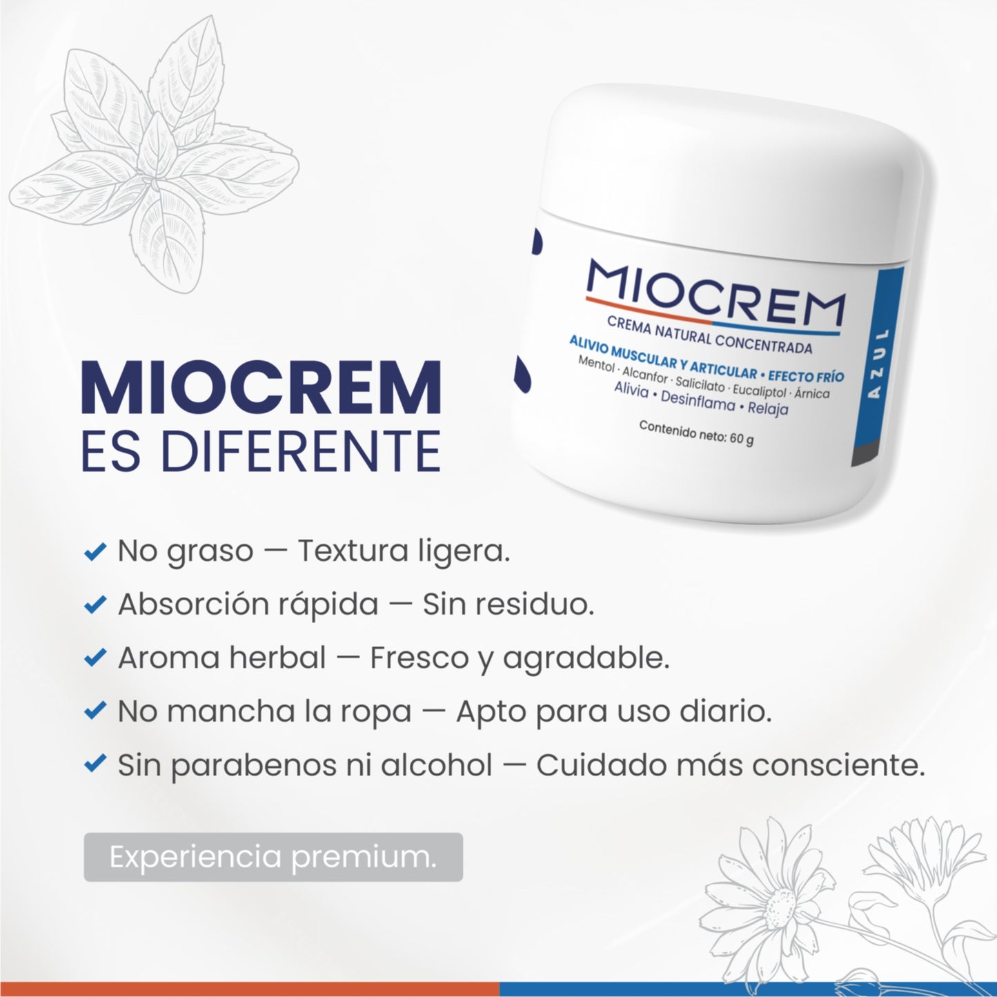 Miocrem Azul 60 g | Crema efecto frío para bienestar muscular y articular