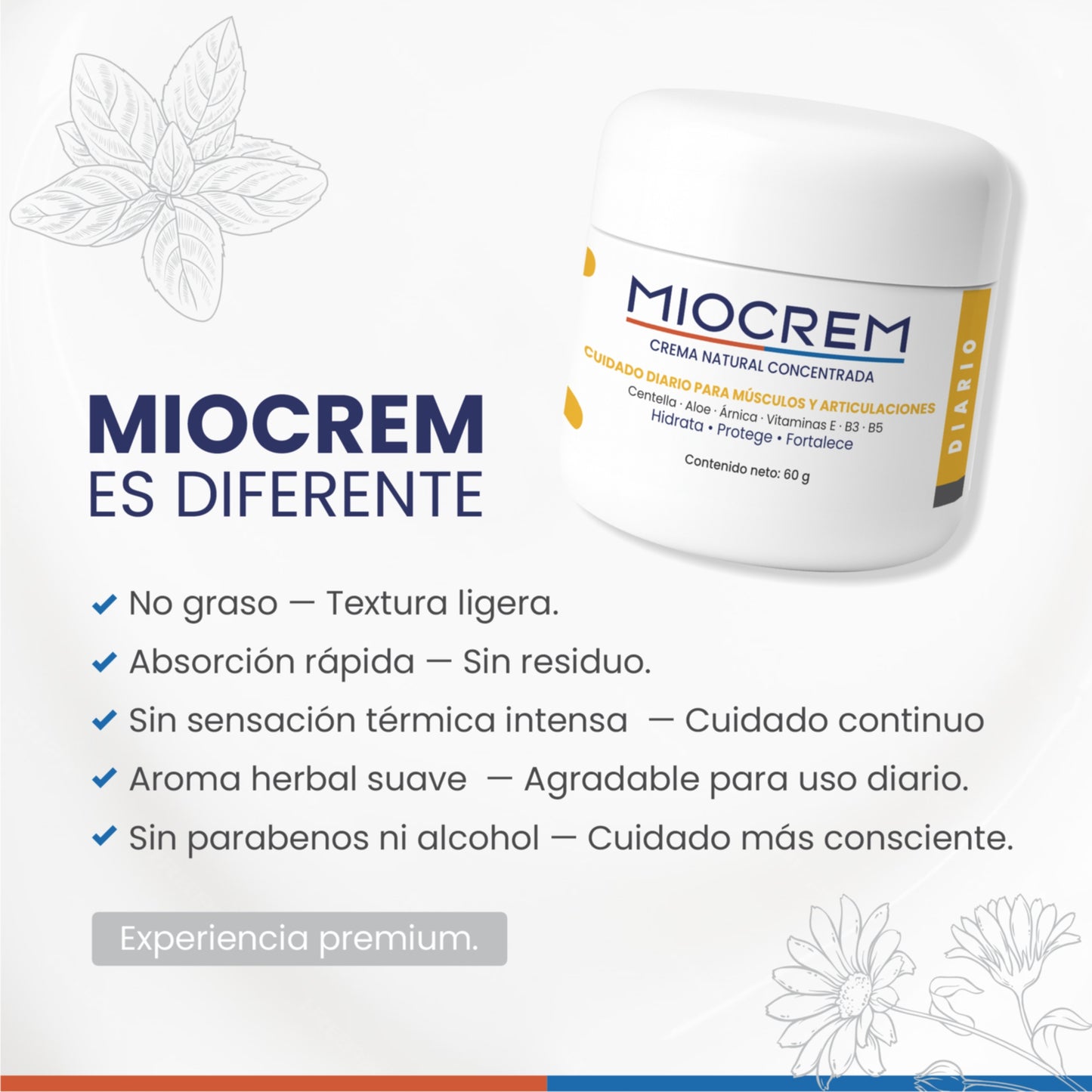 Miocrem Diario 60 g – Cuidado natural diario para músculos y articulaciones